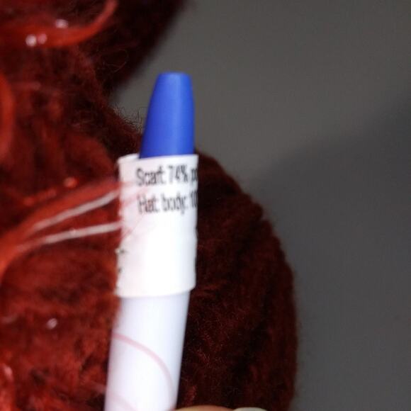 Glittery Winter Beanie Hat and Oblong Scarf Set Fringe Trim Faux Fur Rust Color - Picture 6 of 8